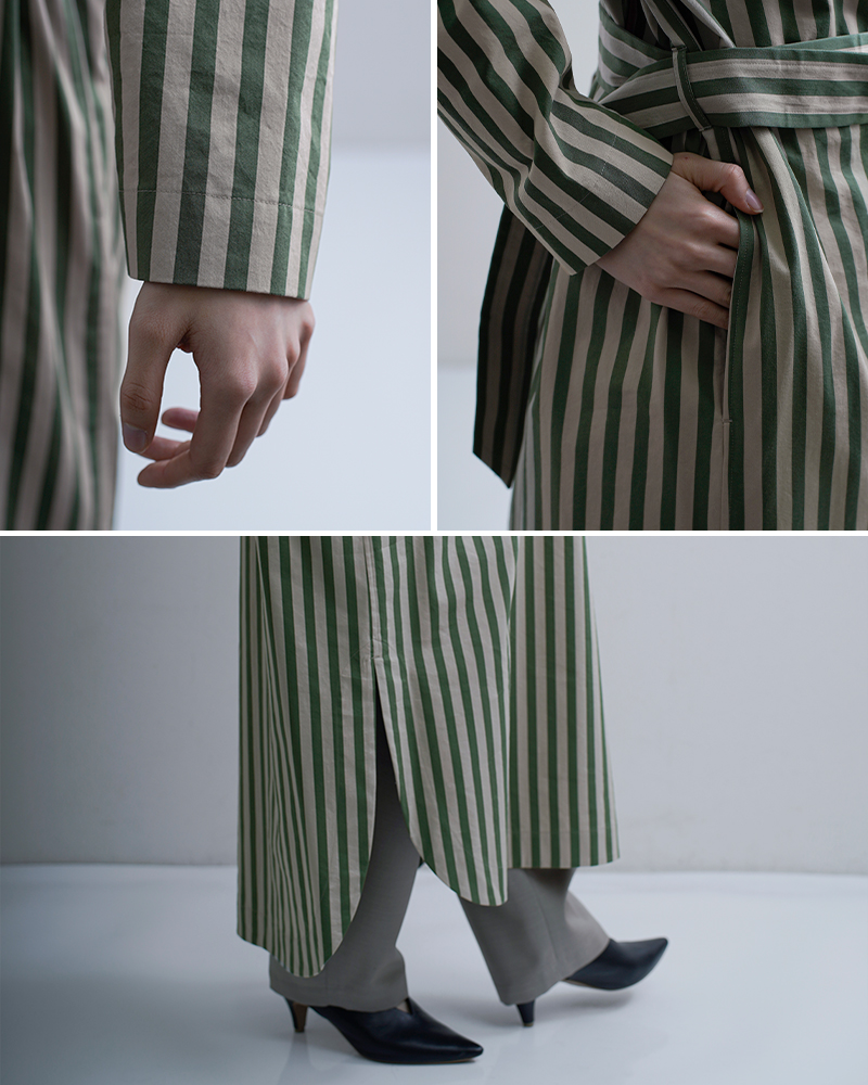 LOEFF(ロエフ)コットンストライプスリットネックシャツドレスワンピース8826-2-000002