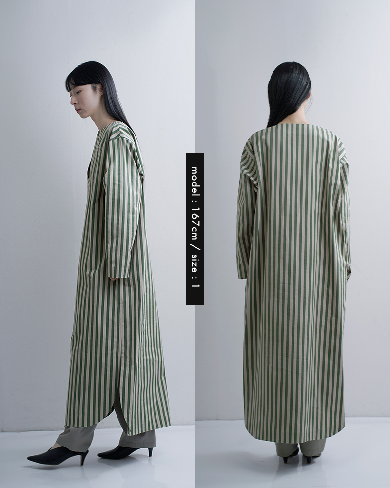 LOEFF(ロエフ)コットンストライプスリットネックシャツドレスワンピース8826-2-000002