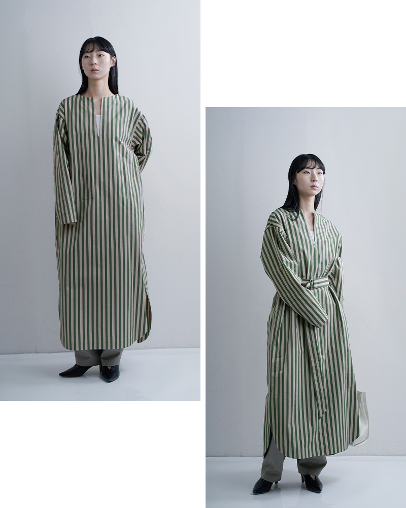 LOEFF(ロエフ)コットンストライプスリットネックシャツドレスワンピース8826-2-000002