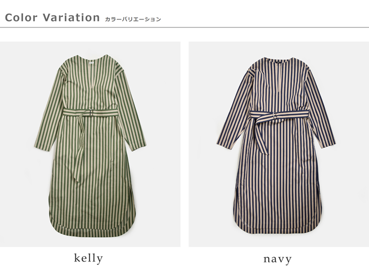 LOEFF(ロエフ)コットンストライプスリットネックシャツドレスワンピース8826-2-000002