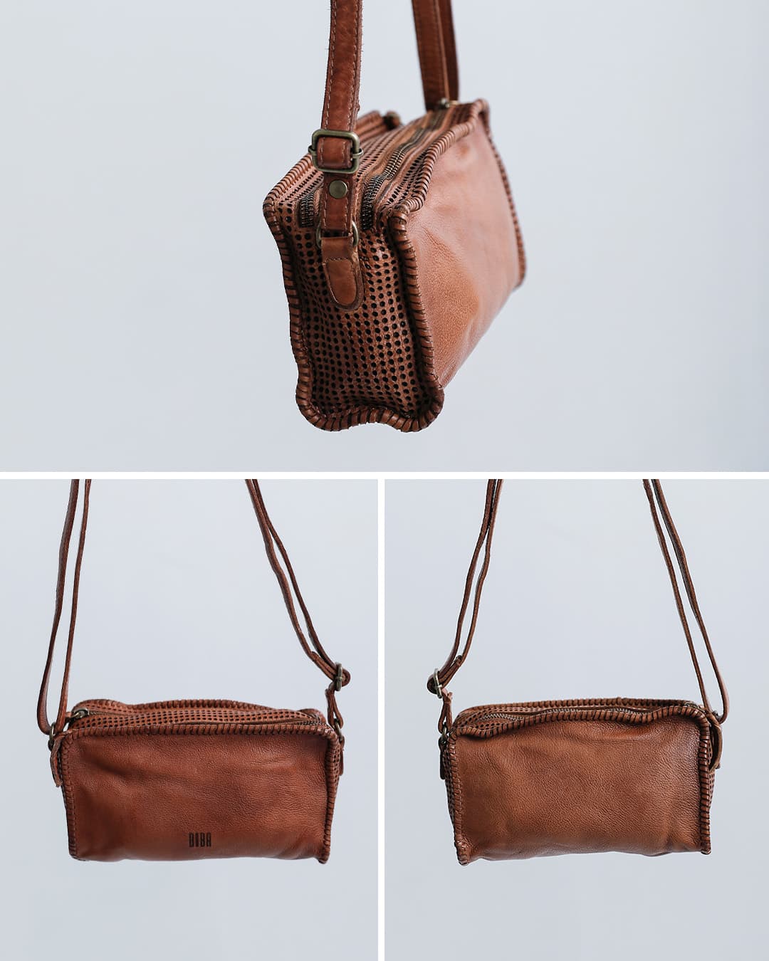 BIBAウォッシュドカウレザー パーフォレーション ドリルクロスボディバッグ “ABBOT” abb1l