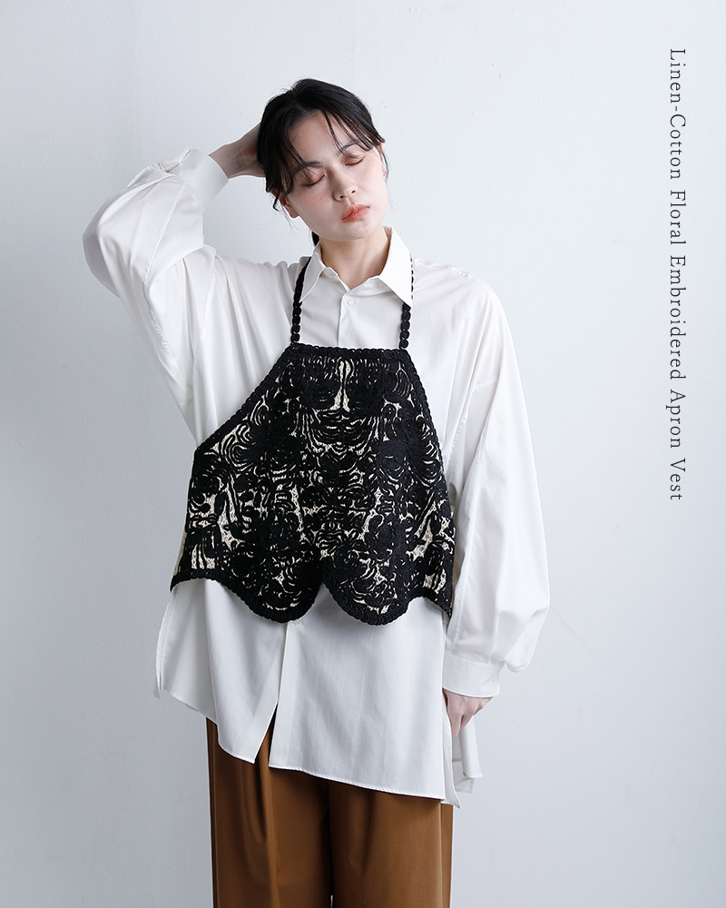 ADAWAS(アダワス)リネンコットンフローラル刺繍エプロンベストadws-507-35
