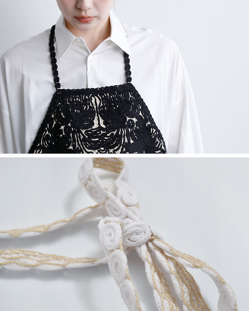 ADAWAS(アダワス)リネンコットンフローラル刺繍エプロンベストadws-507-35