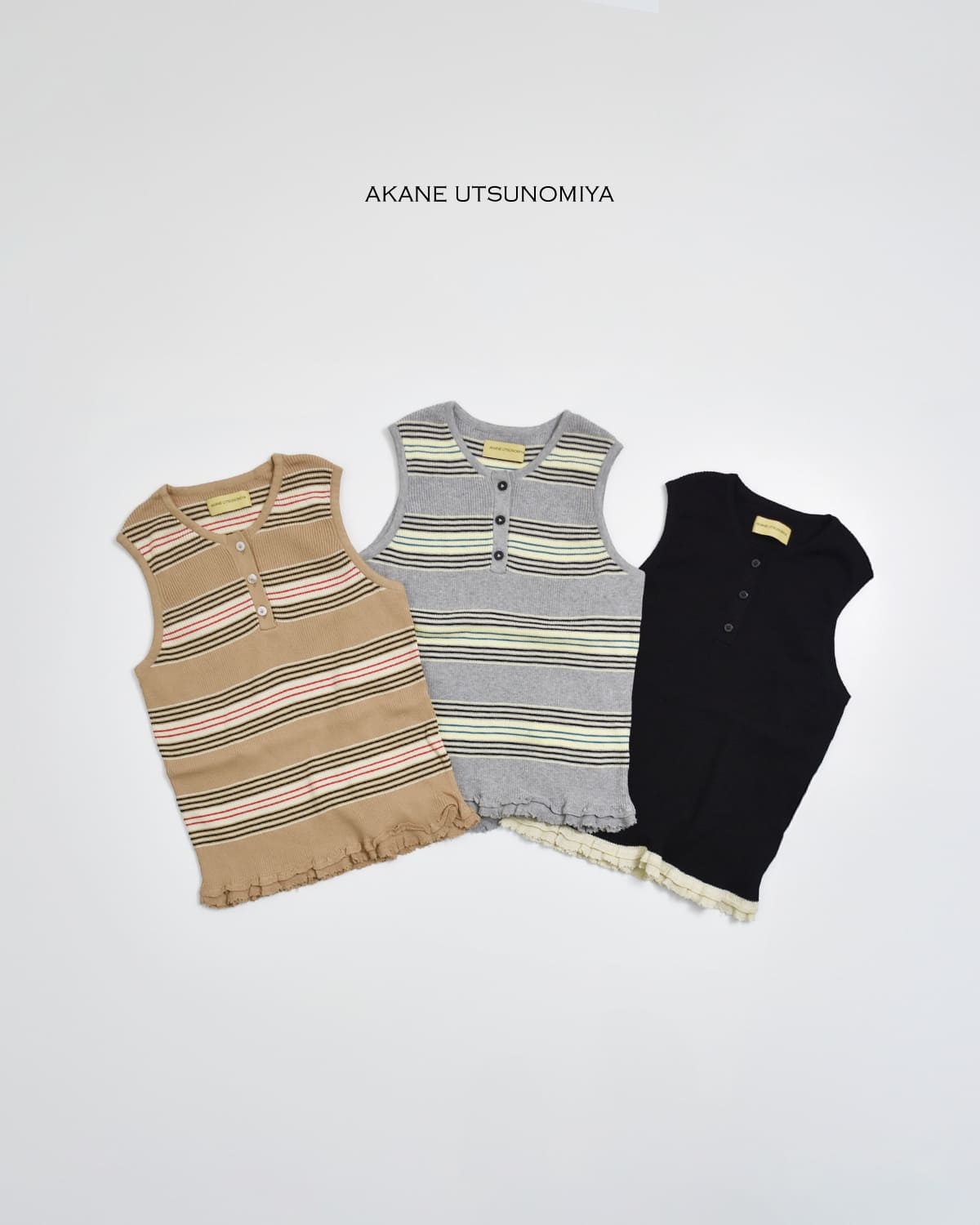 AKANE UTSUNOMIYA(アカネウツノミヤ)コットン ノースリーブ 裾フリル ニット プルオーバーakes-012
