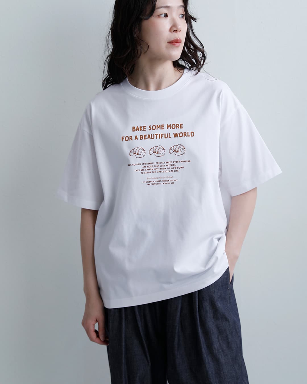 ALDAYSコットン ボックスシルエット プリント Tシャツ CROISSANT al-ss022