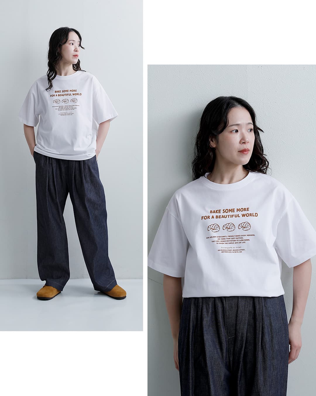 ALDAYSコットン ボックスシルエット プリント Tシャツ CROISSANT al-ss022