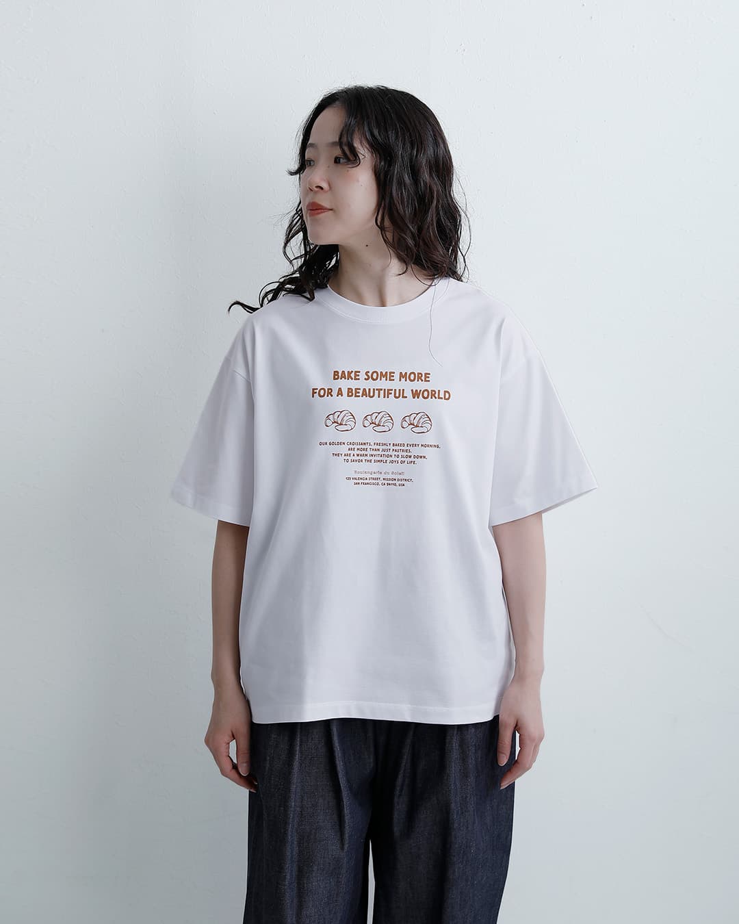 ALDAYSコットン ボックスシルエット プリント Tシャツ CROISSANT al-ss022