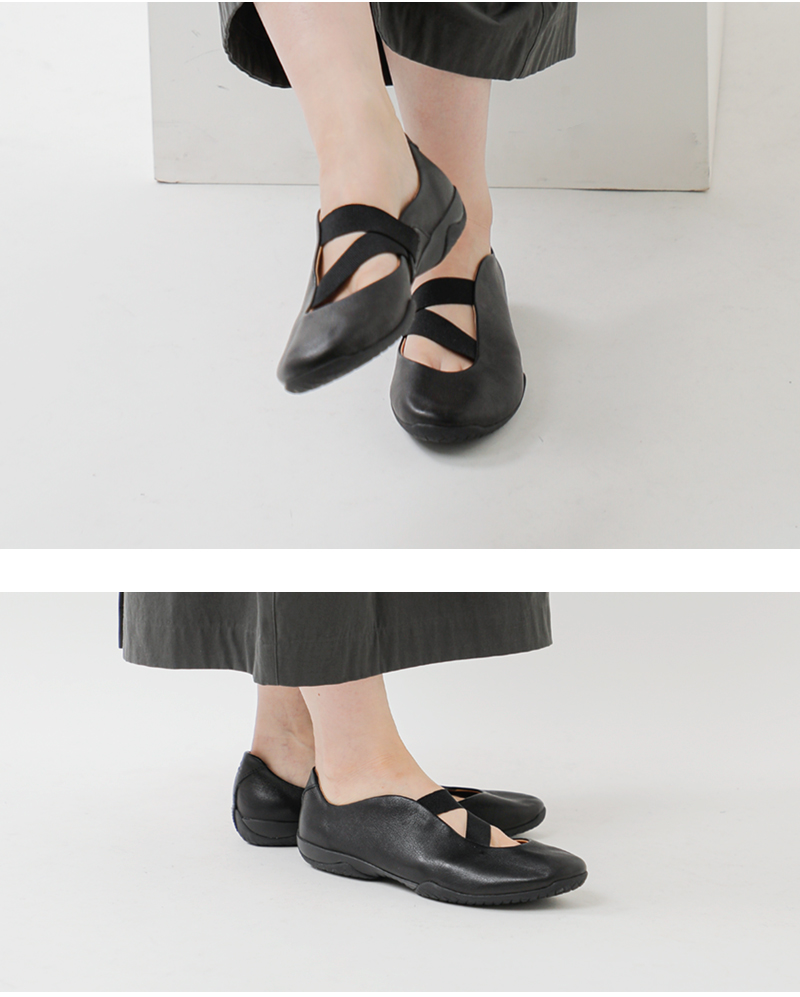 FOOT INDUSTRY(フットインダストリー)レザーツーストラップバレエシューズawc018