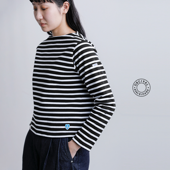 ORCIVAL(オーチバル・オーシバル)コットンロードボーダーショートレングスボートネック長袖Tシャツb511