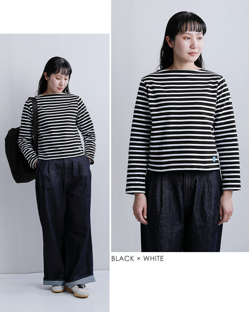 ORCIVAL(オーチバル・オーシバル)コットンロードボーダーショートレングスボートネック長袖Tシャツb511