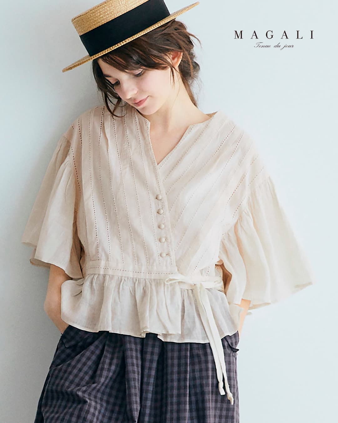 MAGALIコットン レース カシュクール ブラウス bl277