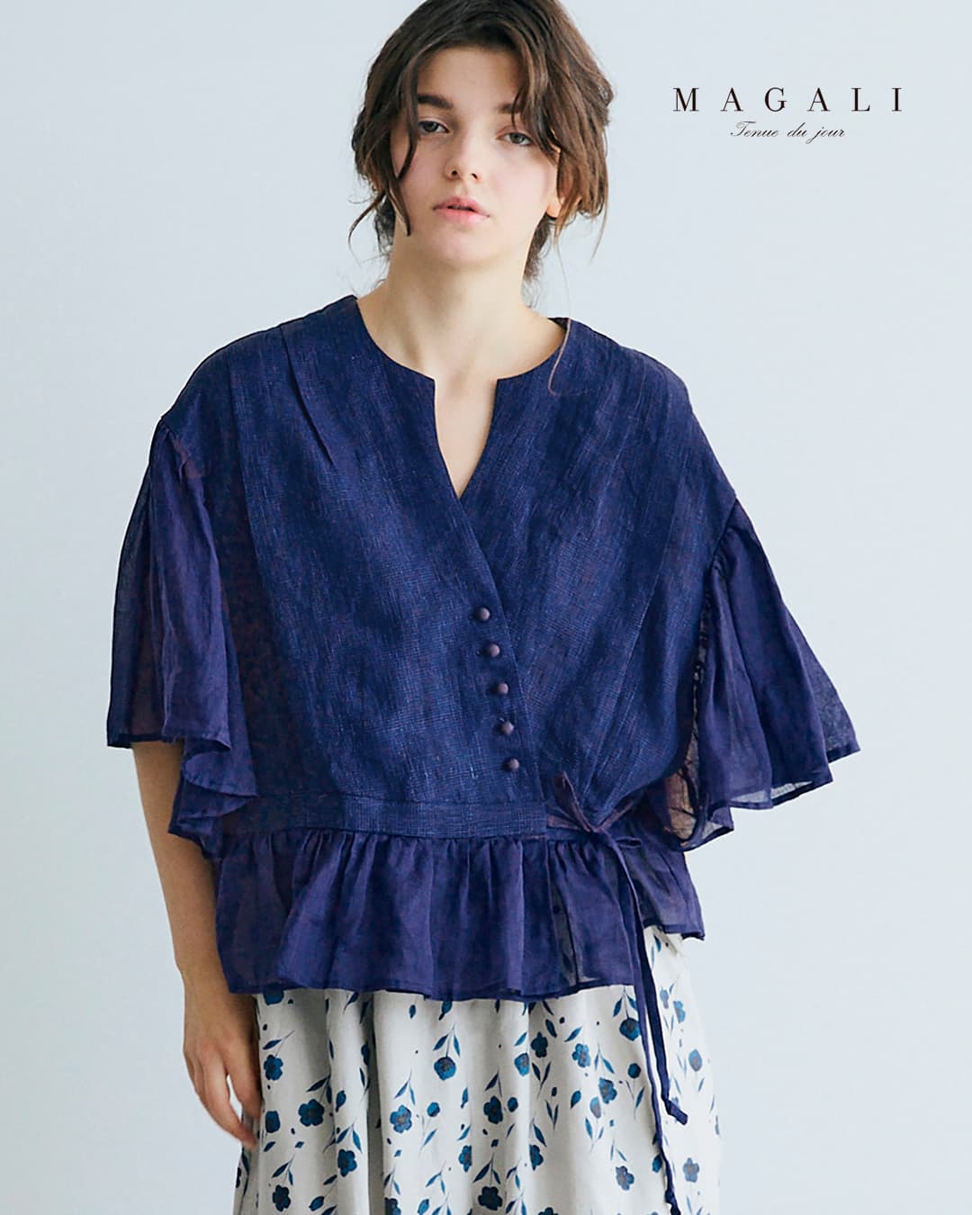 MAGALIインディゴリネン カシュクール ブラウス bl277-same1