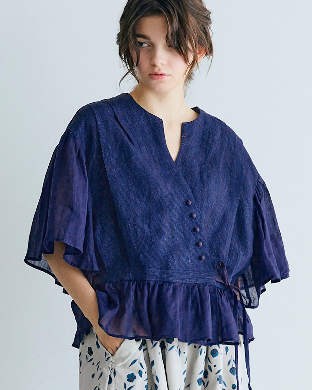 MAGALIインディゴリネン カシュクール ブラウス bl277-same1