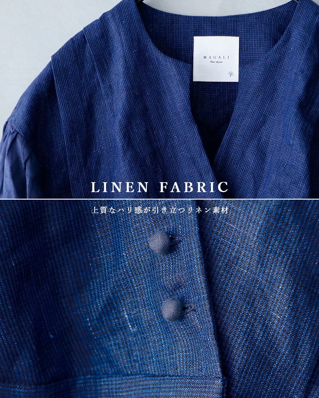MAGALIインディゴリネン カシュクール ブラウス bl277-same1