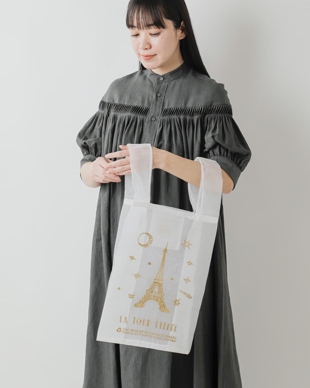 BRIGITTE TANAKA刺繍 トートバッグ “PARIS TOUR EIFFEL WHITE” bt-mo-paristoureiffel