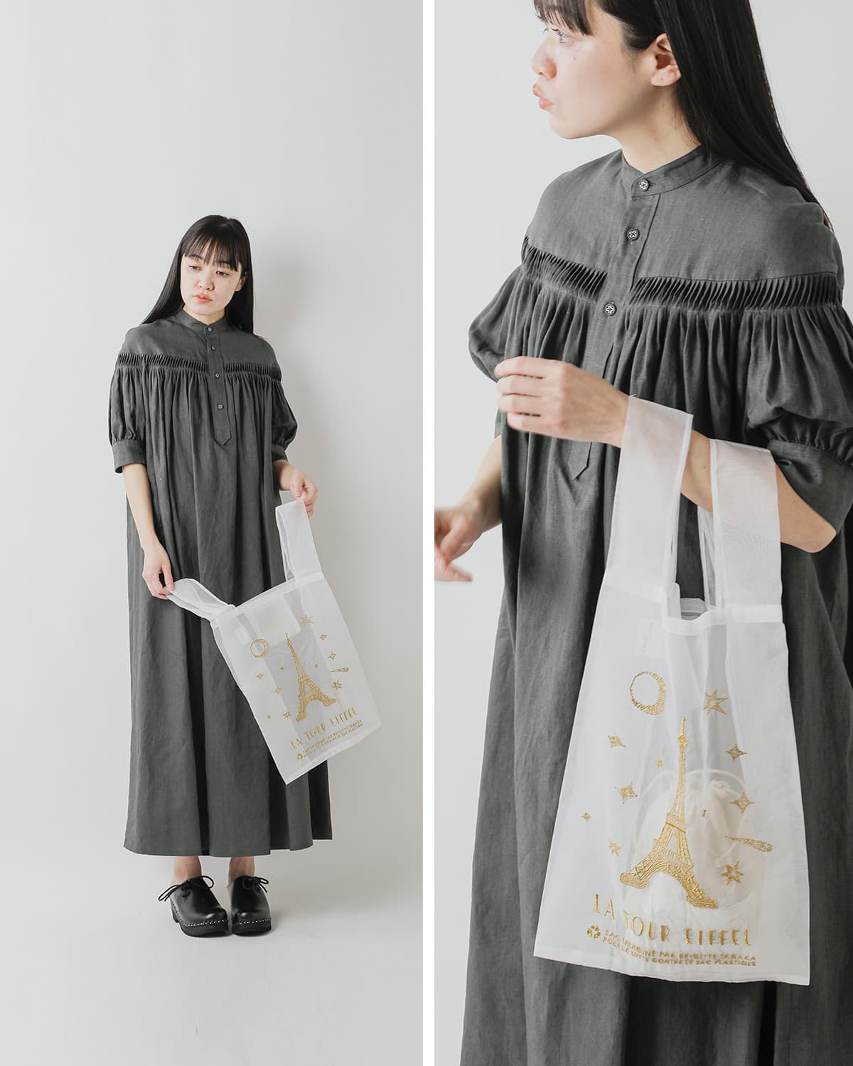 BRIGITTE TANAKA刺繍 トートバッグ “PARIS TOUR EIFFEL WHITE” bt-mo-paristoureiffel
