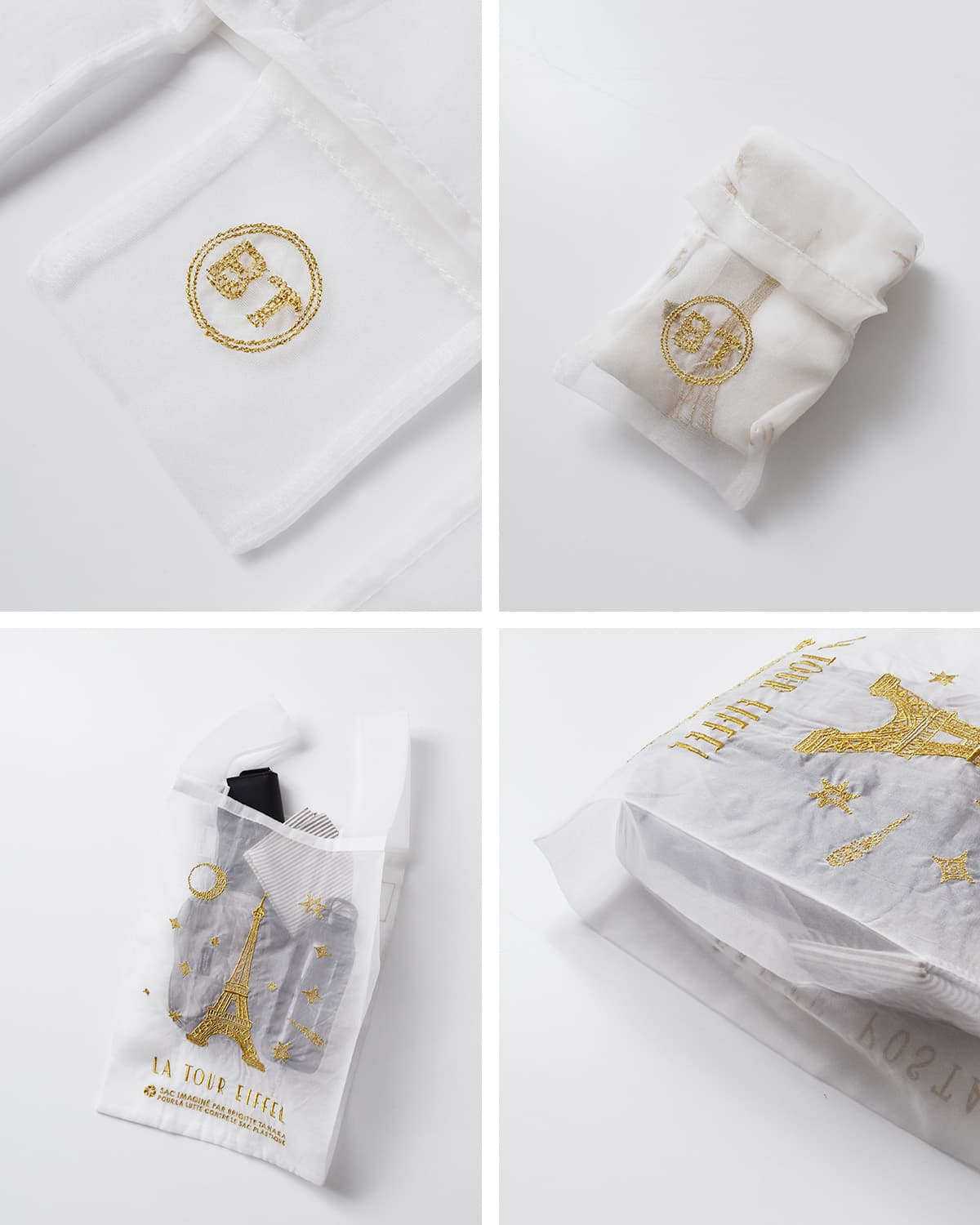 BRIGITTE TANAKA刺繍 トートバッグ “PARIS TOUR EIFFEL WHITE” bt-mo-paristoureiffel