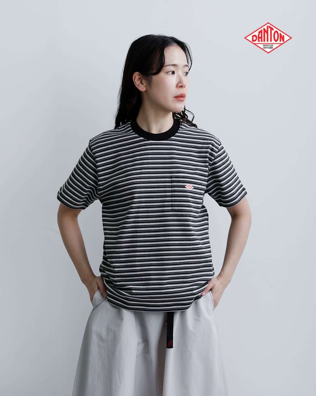 DANTONコットンオープンエンドジャージー ボーダー ポケット Tシャツ dt-c0197tcb-same2