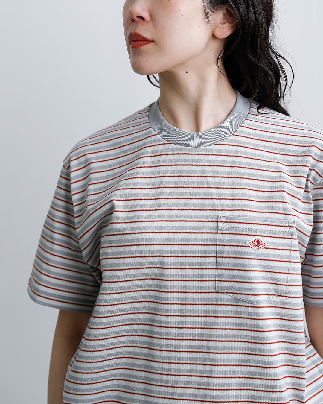 DANTONコットンオープンエンドジャージー ボーダー ポケット Tシャツ dt-c0197tcb-same2