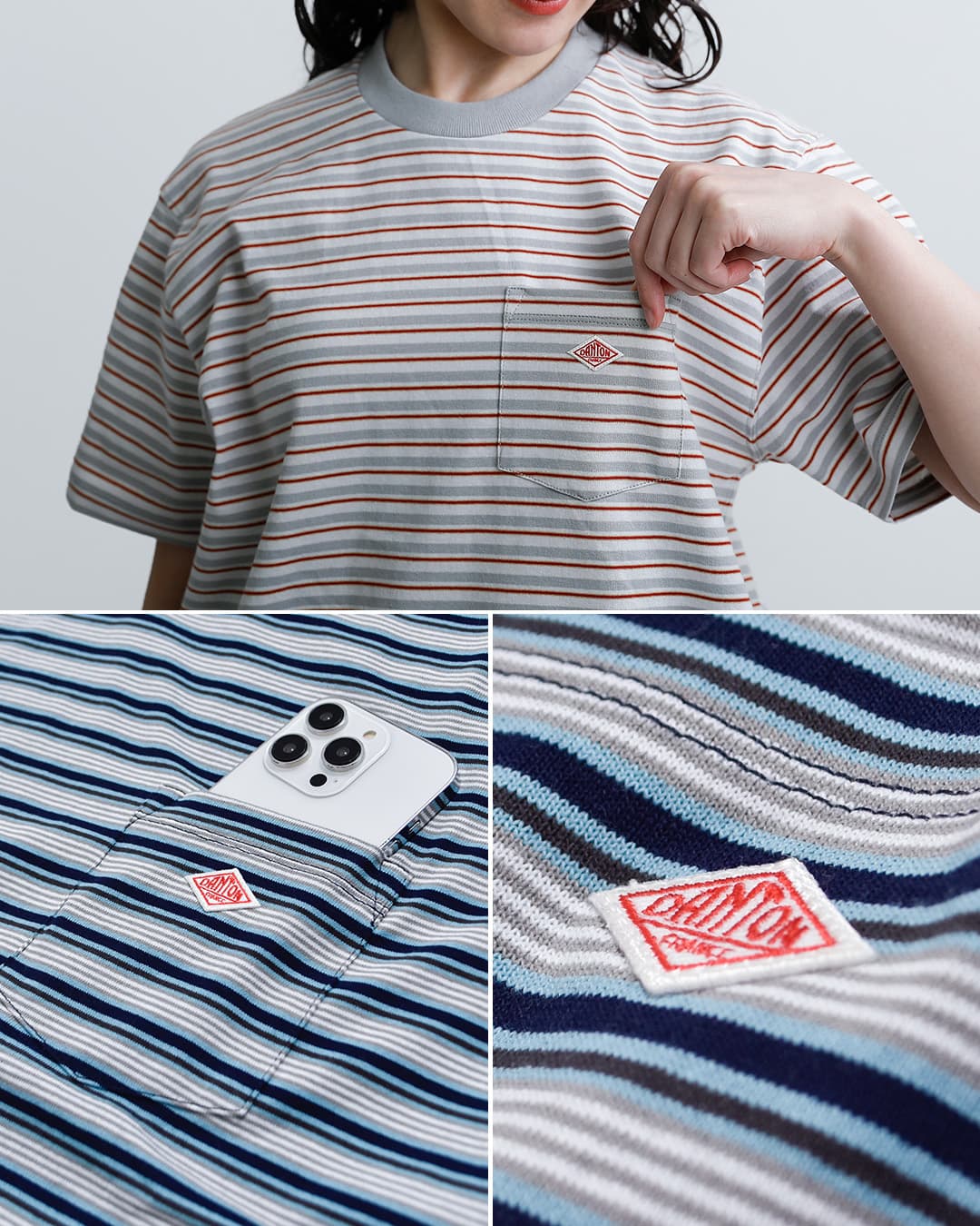 DANTONコットンオープンエンドジャージー ボーダー ポケット Tシャツ dt-c0197tcb-same2