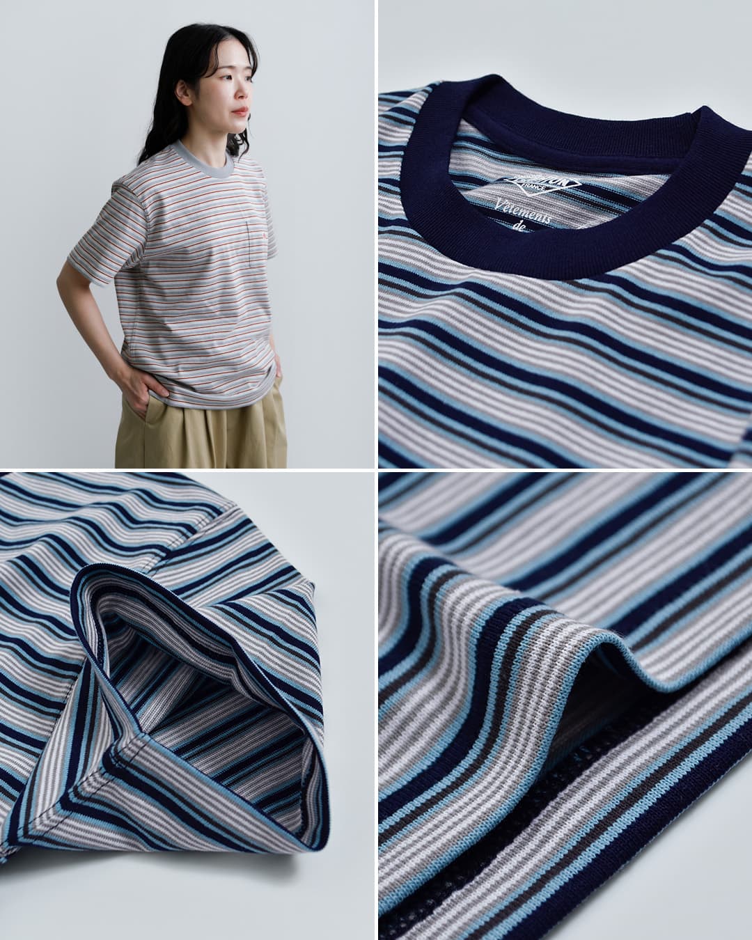 DANTONコットンオープンエンドジャージー ボーダー ポケット Tシャツ dt-c0197tcb-same2