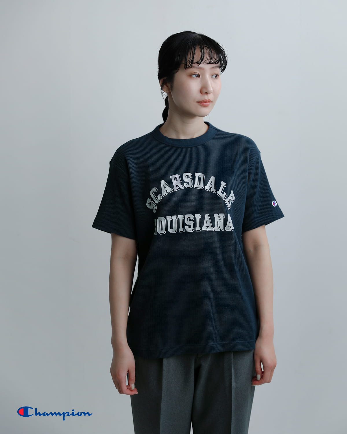 Championコットン 半袖 プリントワッフルTシャツ c3-d349