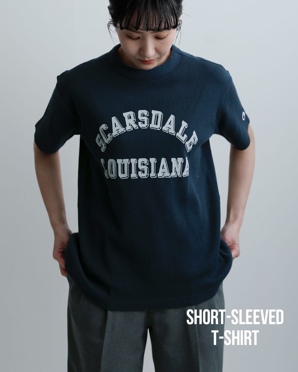 Championコットン 半袖 プリントワッフルTシャツ c3-d349