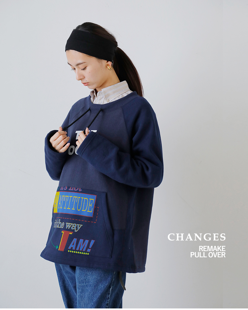 CHANGES チェンジーズ リメイク ラグランスリーブ 裏起毛 プルオーバー