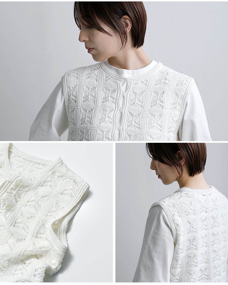 C.T.plage(シーティープラージュ)コットンリネンレース編みベストct26121