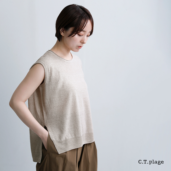 C.T.plage(シーティープラージュ)リネンフレンチスリーブニットトップスct26123