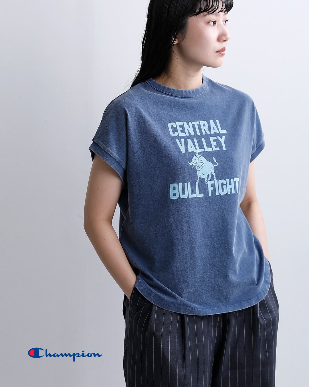ChampionUSAコットン フレンチスリーブ プリントTシャツ cw-d308