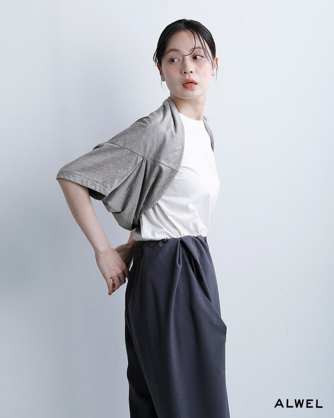 ALWELコットン スリーブ ショール Tシャツ db-1