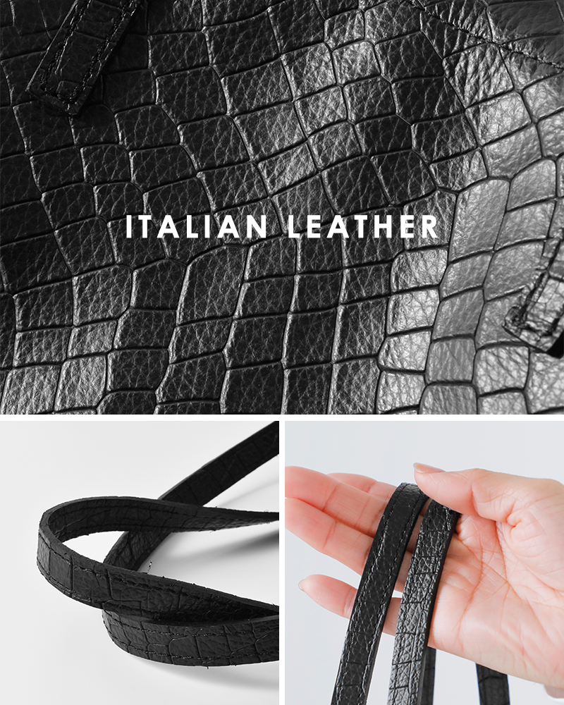 POMTATA(ポンタタ)カウレザークロコ型押しフレームショルダーバッグDLIAFRAMESACdlia-frame-sac