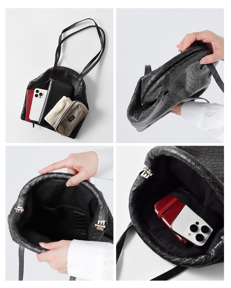 POMTATA(ポンタタ)カウレザークロコ型押しフレームショルダーバッグDLIAFRAMESACdlia-frame-sac