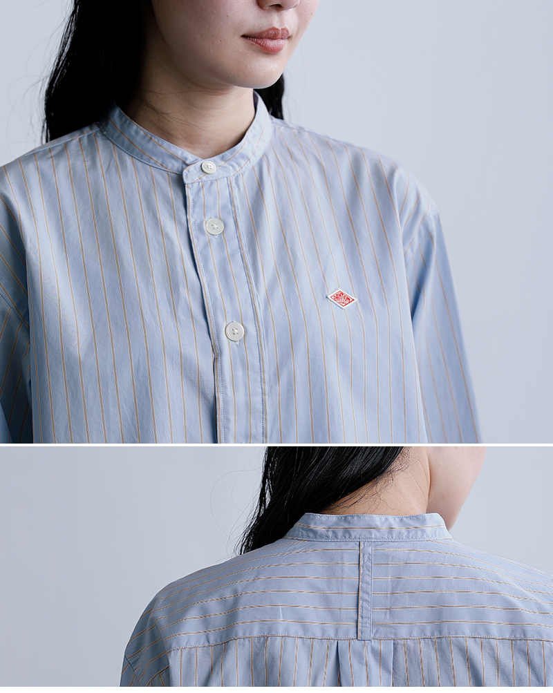 DANTON ダントン コットンポプリン バンドカラー シャツ dt-b0341rpl