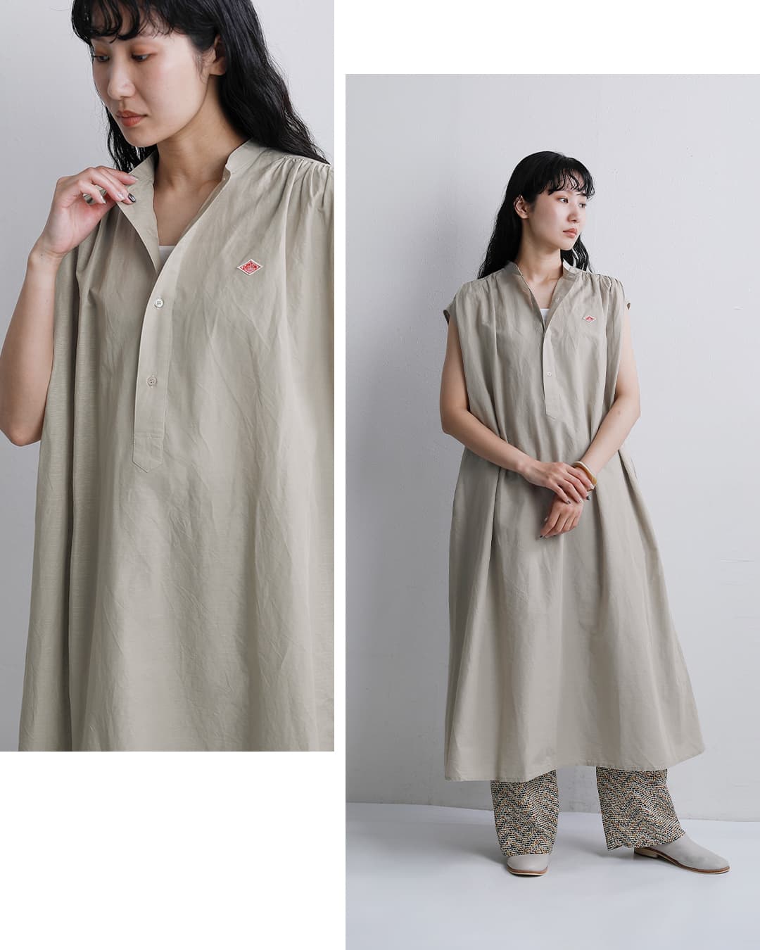 DANTON(ダントン)コットン リネン スラブ バックギャザー ノースリーブ ロング ブラウス dt-b0347vcl