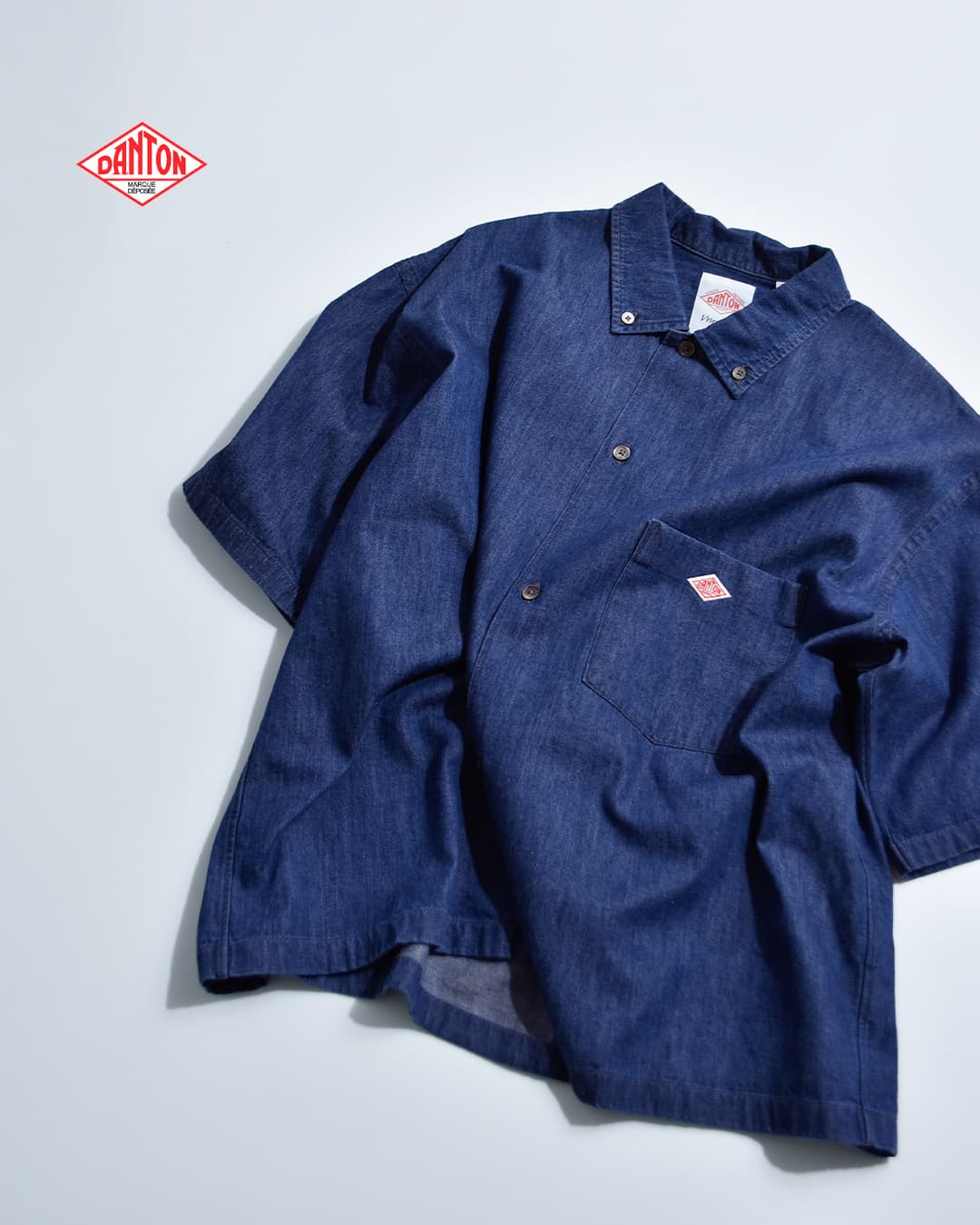 DANTON6oz インディゴ ダンガリー ボタンダウン 半袖 シャツ dt-b0443dug
