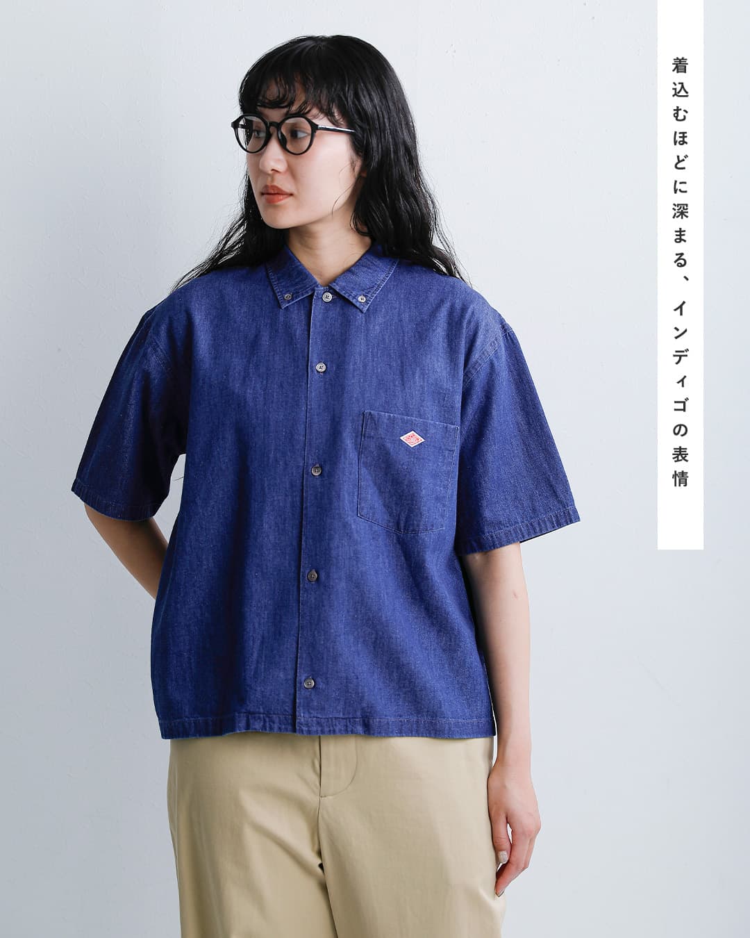 DANTON6oz インディゴ ダンガリー ボタンダウン 半袖 シャツ dt-b0443dug