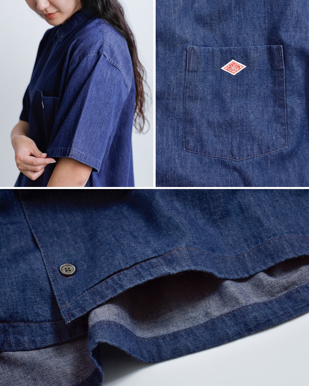 DANTON6oz インディゴ ダンガリー ボタンダウン 半袖 シャツ dt-b0443dug