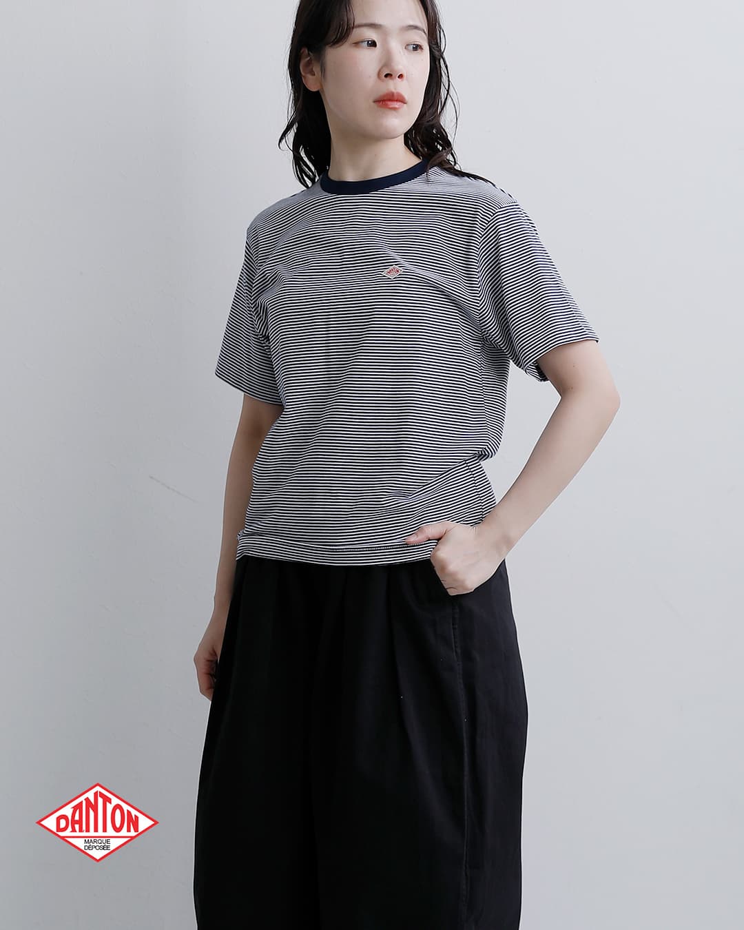 DANTONコットンジャージー ボーダー クルーネック インナーTシャツ dt-c0195cvt-26ss
