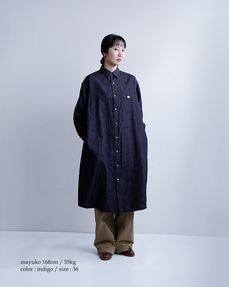 DANTON(ダントン)インディゴダンガリーレギュラーカラーロングシャツワンピースdt-g0115dug