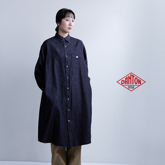 DANTON(ダントン)インディゴダンガリーレギュラーカラーロングシャツワンピースdt-g0115dug