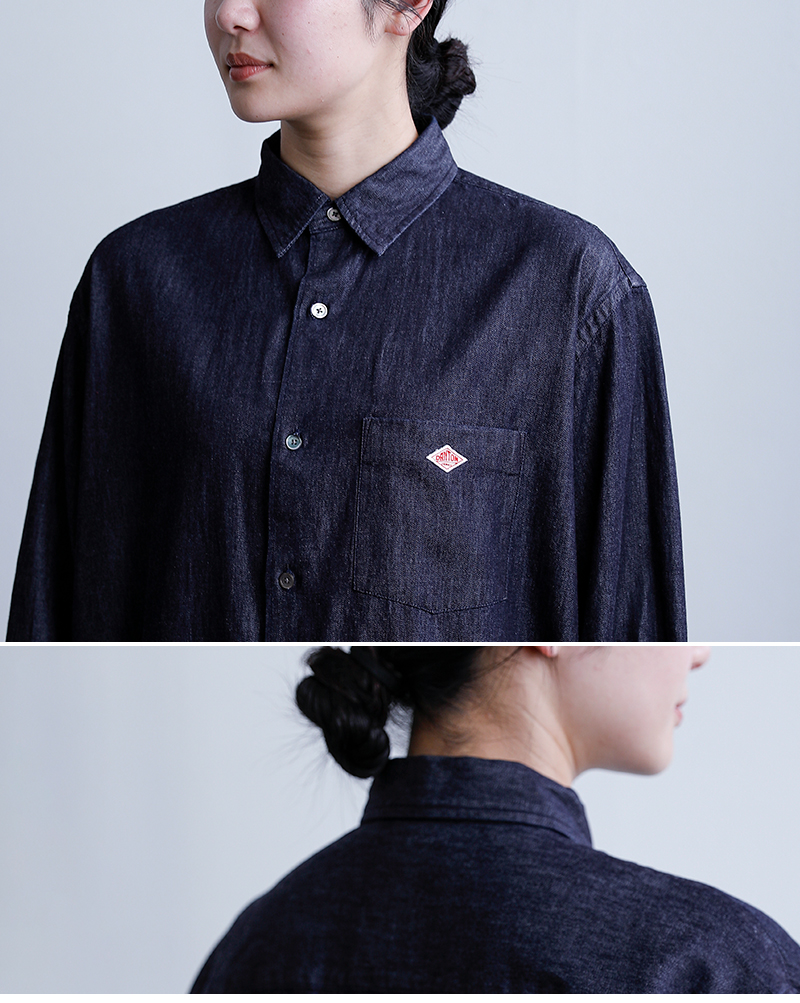 DANTON(ダントン)インディゴダンガリーレギュラーカラーロングシャツワンピースdt-g0115dug