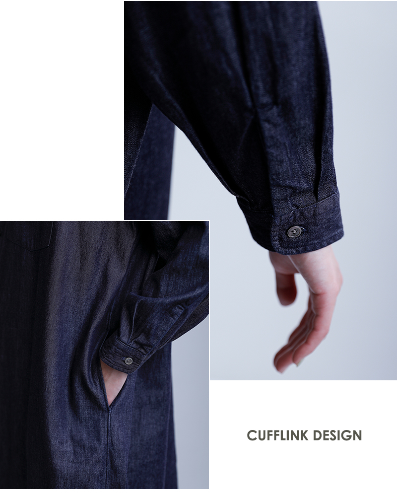 DANTON(ダントン)インディゴダンガリーレギュラーカラーロングシャツワンピースdt-g0115dug