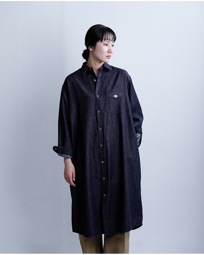 DANTON(ダントン)インディゴダンガリーレギュラーカラーロングシャツワンピースdt-g0115dug