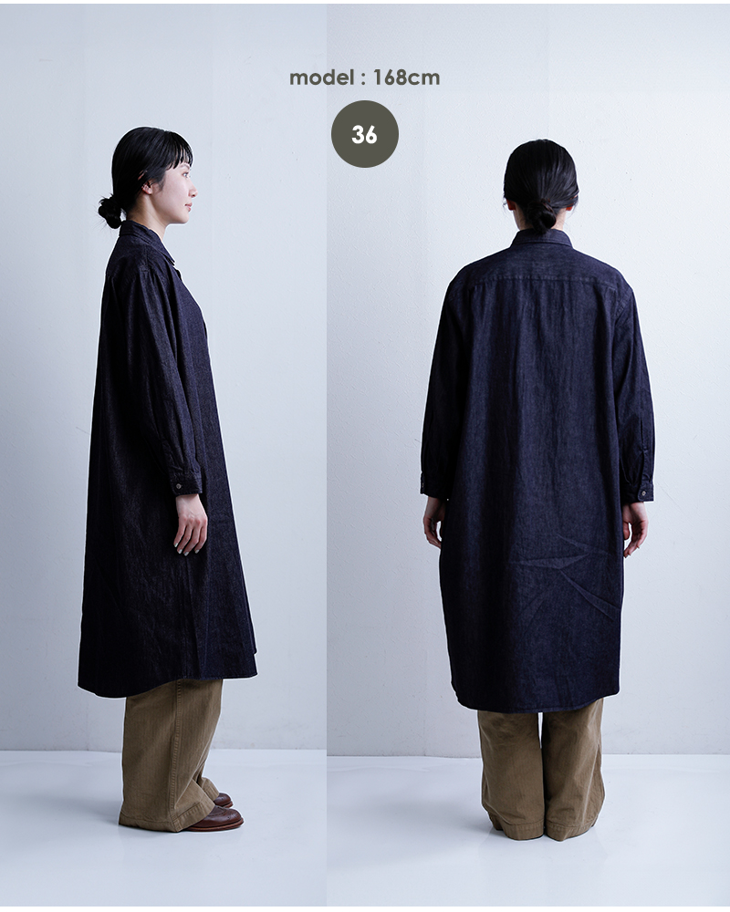 DANTON(ダントン)インディゴダンガリーレギュラーカラーロングシャツワンピースdt-g0115dug