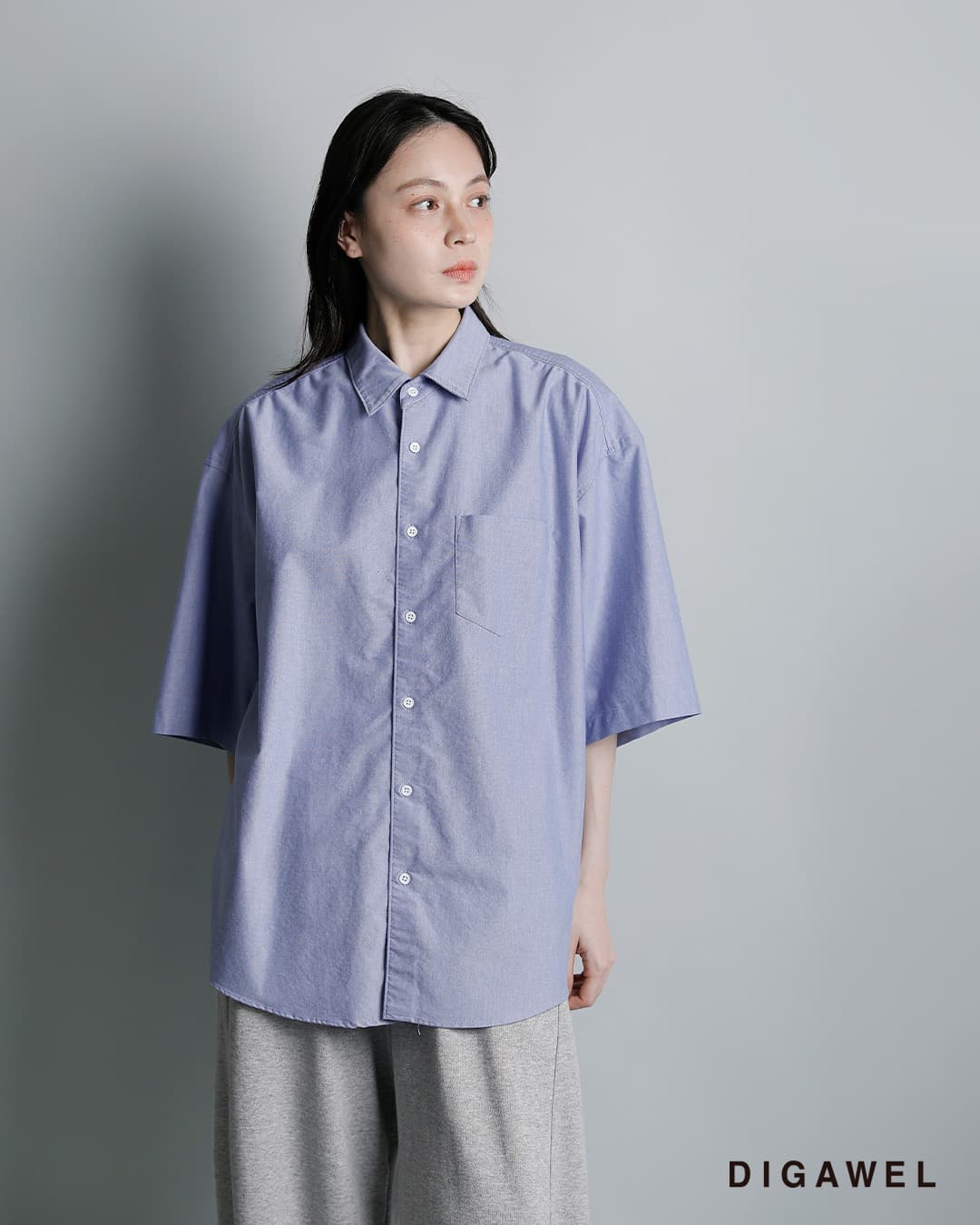 DIGAWELコットン オーバーサイズ 半袖シャツ dwaa035