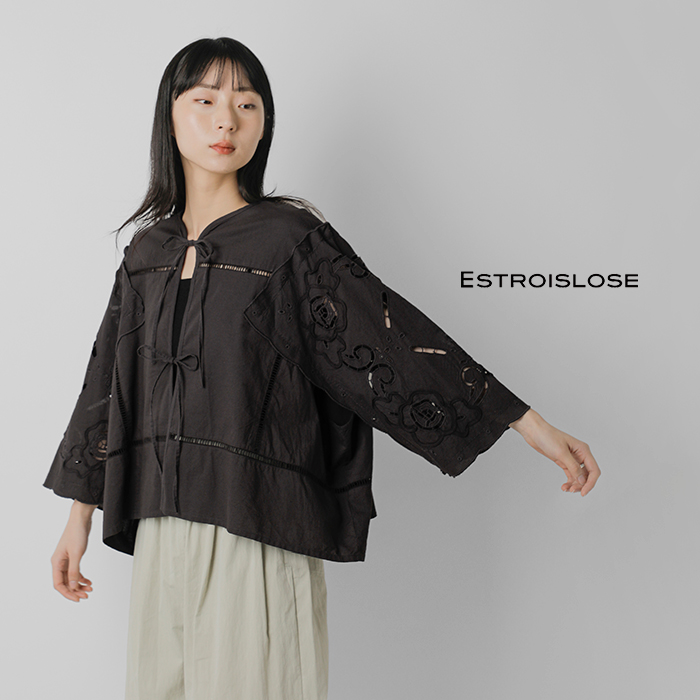 ESTROISLOSE(エストゥロワルーズ)コットンケミカルカットワーク刺繍2wayポンチョボレロeb25401