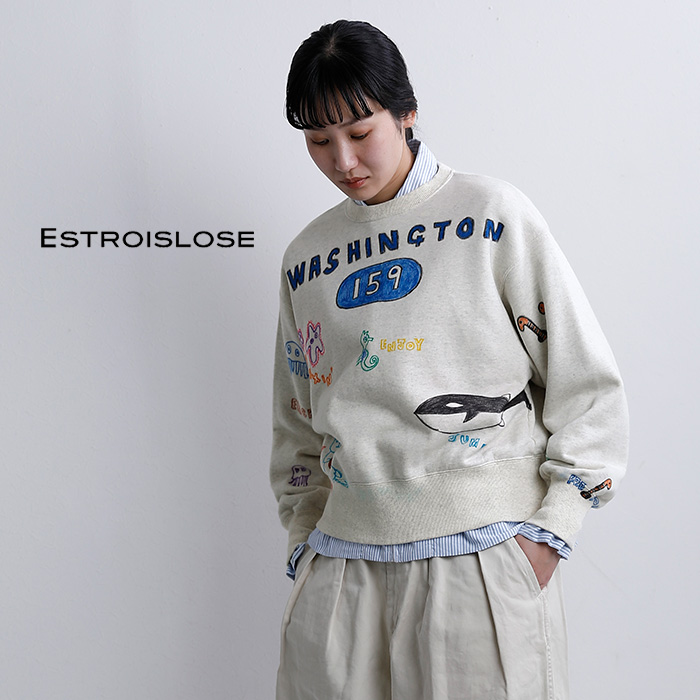 ESTROISLOSE(エストゥロワルーズ)コットンクルーネックロングスリーブ手描きイラストスウェットec26201-a-z