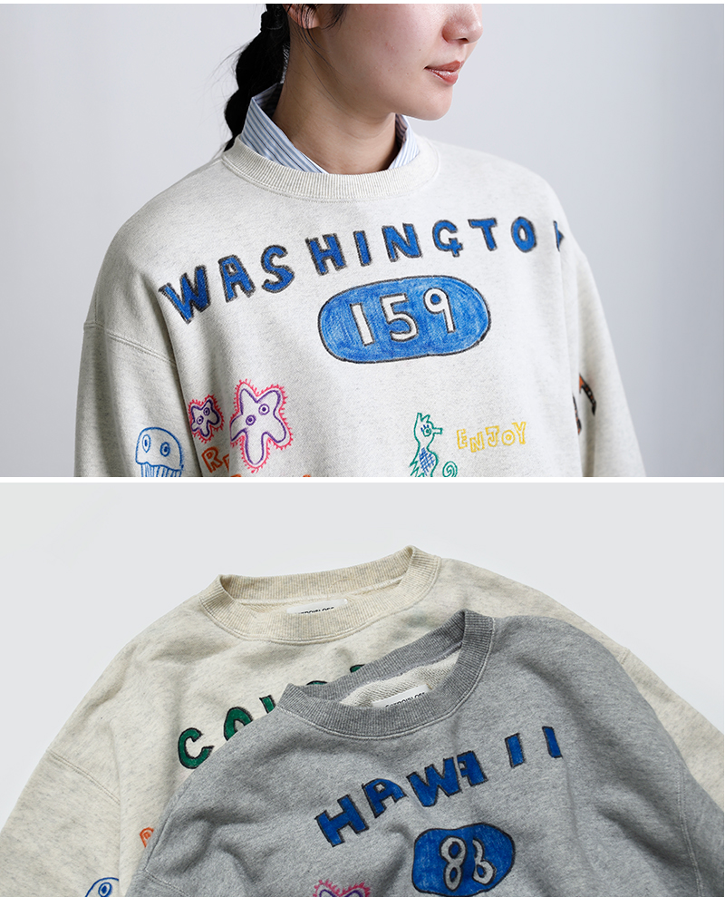 ESTROISLOSE(エストゥロワルーズ)コットンクルーネックロングスリーブ手描きイラストスウェットec26201-a-z